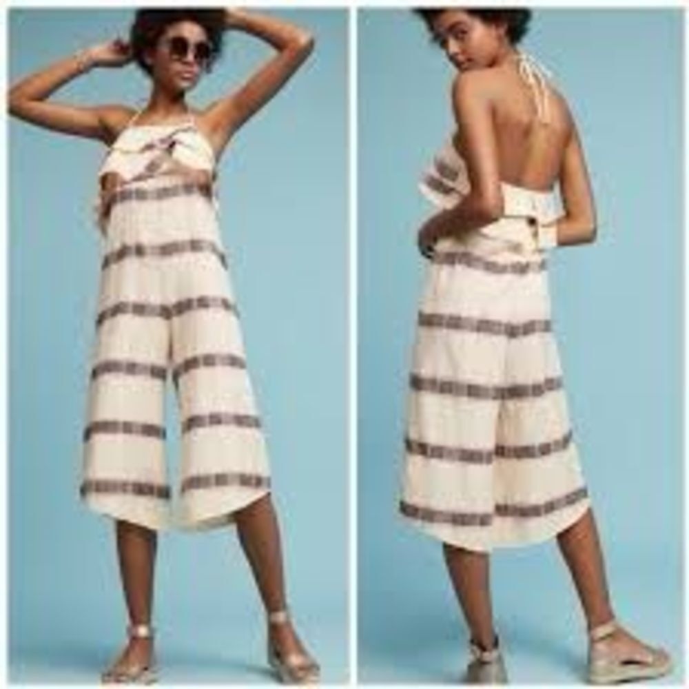 Saturday Sunday Anthropologie marina striped halter jumpsuit size small